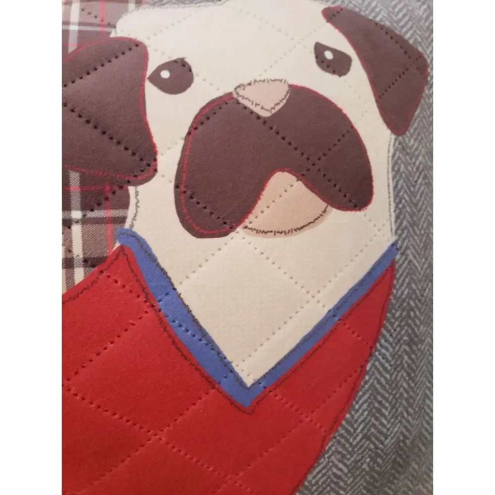 Dog Pillow Pug‎ Quilted Plaid 18 x 15 Decor Herringbone Canine Soft Plush Throw